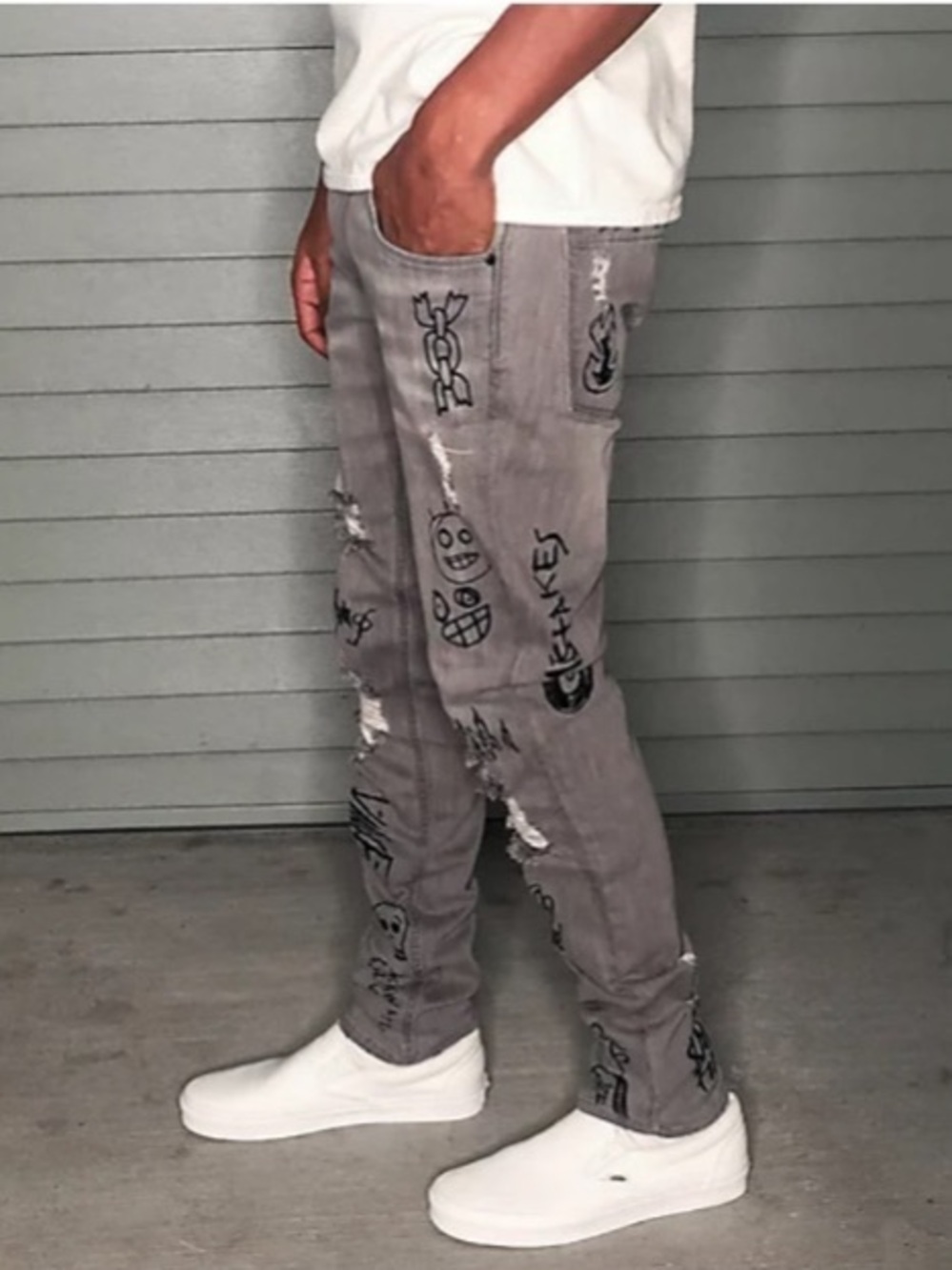 NINTH HALL - Rogue Tapered Printed Smoke Grey Skinny Jeans